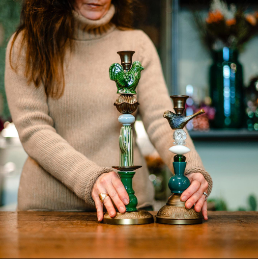 Candelabro artigianale basso con uccellino MIHO UNEXPECTED THINGS