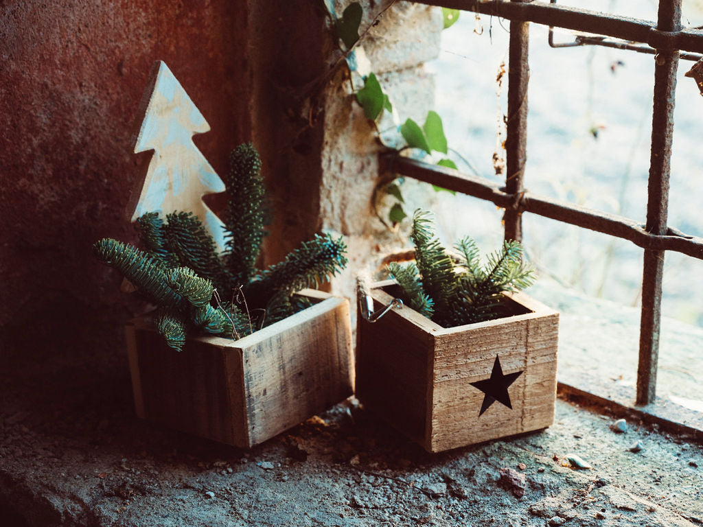 Porta tealight/candela di legno con stella